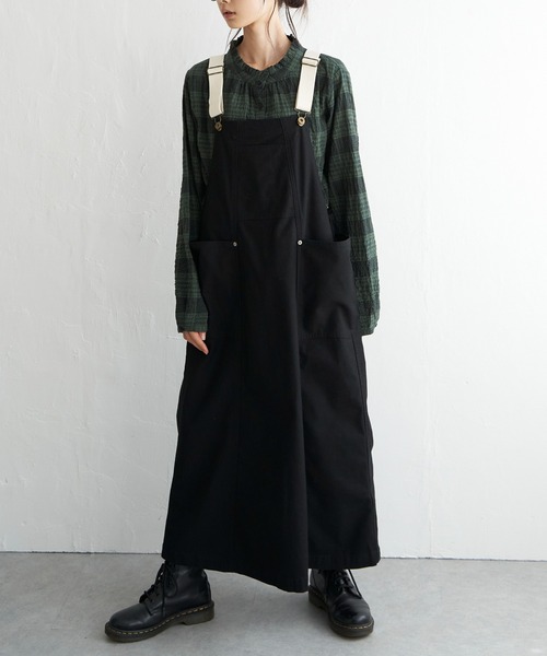 LBC（エルビーシー）の「バックサテンワークジャンスカ（ジャンパースカート・レディース・ダークオリーブ/ライトブラウン/ブラック・M）」の11枚目の写真