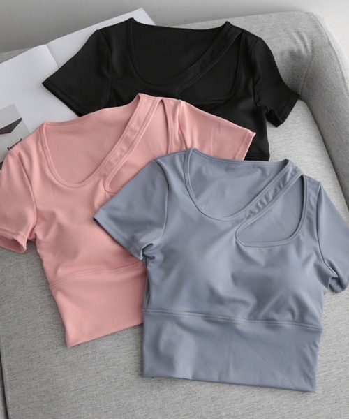 SAISON DE PAPILLON（セゾンドパピヨン）の「カップ付クロップド丈トップ ヨガブラ（スポーツブラ・レディース・ブラック/ベージュ/ブルー/ピンク/グリーン・L/M/XL）」の11枚目の写真