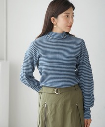 バルーンスリーブモックネックリブプルオーバー