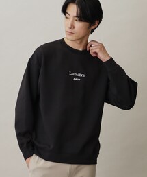 ◆【ハリコシのあるキレイめ素材/ストレッチ/洗える】シルキーダンボールロゴプルオーバー