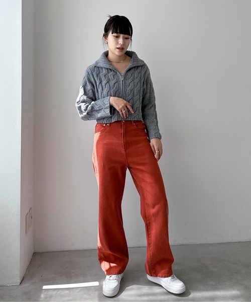 EPIMI E'PIMMY(エピミエピミー)の「【ハンドウォッシャブル】ケーブルジップカーディガン(カーディガン/ボレロ・レディース・ピンクベージュ/杢グレー/オフホワイト/ダークブルー・MEDIUM)」の5枚目の写真