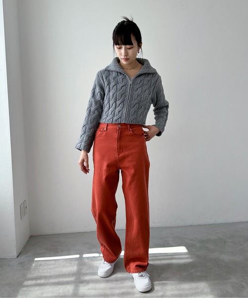 EPIMI E'PIMMY(エピミエピミー)の「【ハンドウォッシャブル】ケーブルジップカーディガン(カーディガン/ボレロ・レディース・ピンクベージュ/杢グレー/オフホワイト/ダークブルー・MEDIUM)」の6枚目の写真