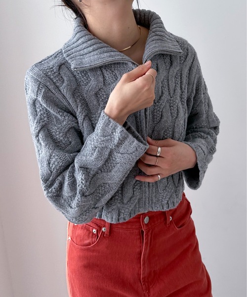 EPIMI E'PIMMY(エピミエピミー)の「【ハンドウォッシャブル】ケーブルジップカーディガン(カーディガン/ボレロ・レディース・ピンクベージュ/杢グレー/オフホワイト/ダークブルー・MEDIUM)」の13枚目の写真