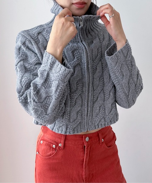 EPIMI E'PIMMY(エピミエピミー)の「【ハンドウォッシャブル】ケーブルジップカーディガン(カーディガン/ボレロ・レディース・ピンクベージュ/杢グレー/オフホワイト/ダークブルー・MEDIUM)」の14枚目の写真