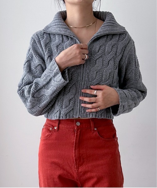 EPIMI E'PIMMY(エピミエピミー)の「【ハンドウォッシャブル】ケーブルジップカーディガン(カーディガン/ボレロ・レディース・ピンクベージュ/杢グレー/オフホワイト/ダークブルー・MEDIUM)」の15枚目の写真