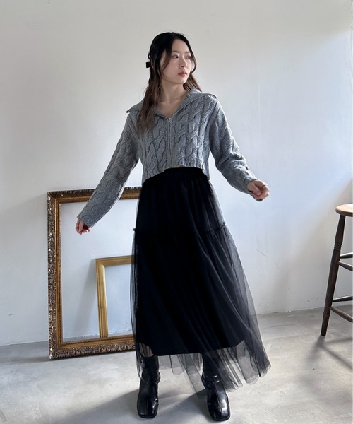 EPIMI E'PIMMY(エピミエピミー)の「【ハンドウォッシャブル】ケーブルジップカーディガン(カーディガン/ボレロ・レディース・ピンクベージュ/杢グレー/オフホワイト/ダークブルー・MEDIUM)」の20枚目の写真