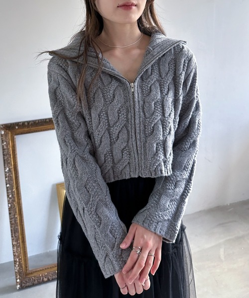 EPIMI E'PIMMY(エピミエピミー)の「【ハンドウォッシャブル】ケーブルジップカーディガン(カーディガン/ボレロ・レディース・ピンクベージュ/杢グレー/オフホワイト/ダークブルー・MEDIUM)」の22枚目の写真