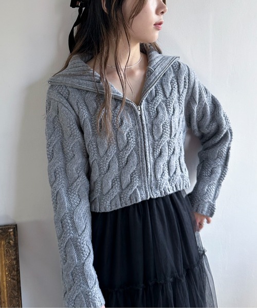 EPIMI E'PIMMY(エピミエピミー)の「【ハンドウォッシャブル】ケーブルジップカーディガン(カーディガン/ボレロ・レディース・ピンクベージュ/杢グレー/オフホワイト/ダークブルー・MEDIUM)」の19枚目の写真