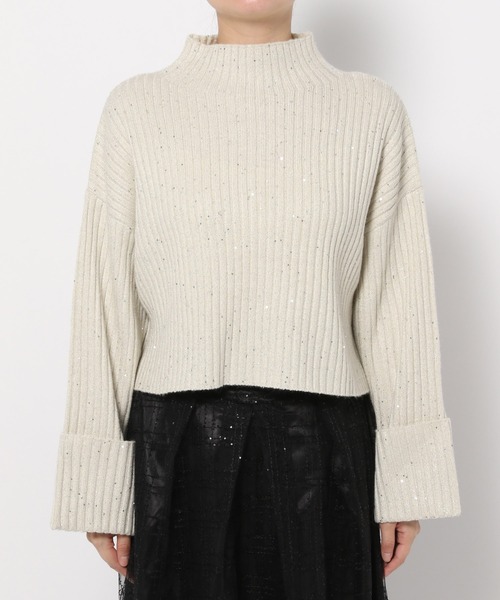 mysty woman（ミスティウーマン）の「スパンコールラメリブニット 988038（ニット/セーター・レディース・ライトグリーン/ブラック/オフホワイト/グレイッシュブルー・FREE）」の15枚目の写真