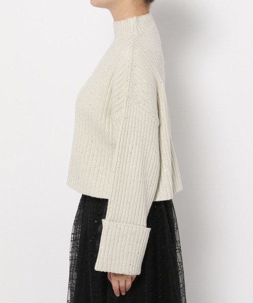 mysty woman（ミスティウーマン）の「スパンコールラメリブニット 988038（ニット/セーター・レディース・ライトグリーン/ブラック/オフホワイト/グレイッシュブルー・FREE）」の16枚目の写真