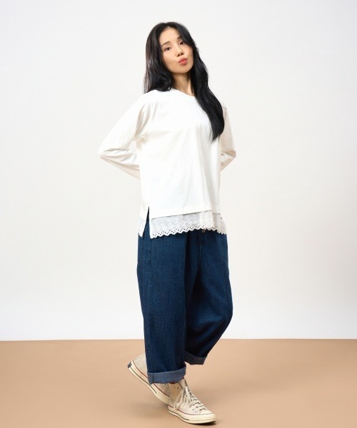 ROCOCO（ロココ）の「袖・裾レース付きカットソー（Tシャツ/カットソー・レディース・ホワイト/ブラック/マスタード・M～Ｌ）」の4枚目の写真
