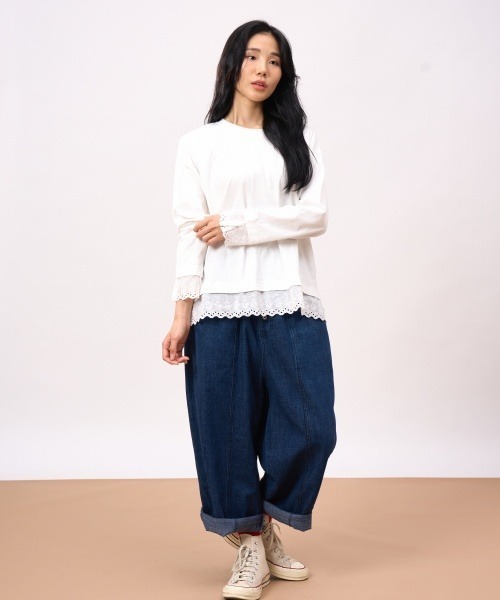 ROCOCO（ロココ）の「袖・裾レース付きカットソー（Tシャツ/カットソー・レディース・ホワイト/ブラック/マスタード・M～Ｌ）」の5枚目の写真