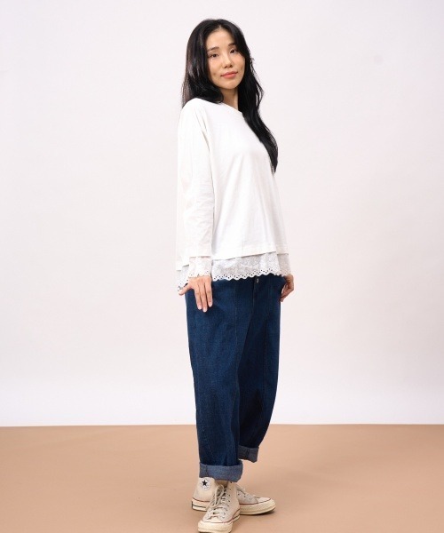 ROCOCO（ロココ）の「袖・裾レース付きカットソー（Tシャツ/カットソー・レディース・ホワイト/ブラック/マスタード・M～Ｌ）」の6枚目の写真