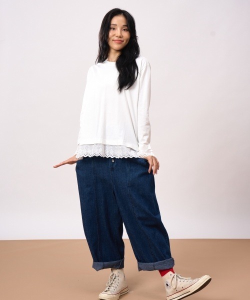ROCOCO（ロココ）の「袖・裾レース付きカットソー（Tシャツ/カットソー・レディース・ホワイト/ブラック/マスタード・M～Ｌ）」の7枚目の写真