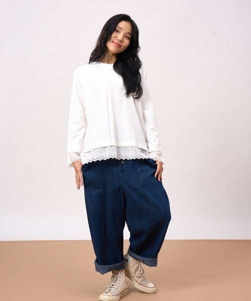 ROCOCO（ロココ）の「袖・裾レース付きカットソー（Tシャツ/カットソー・レディース・ホワイト/ブラック/マスタード・M～Ｌ）」の8枚目の写真