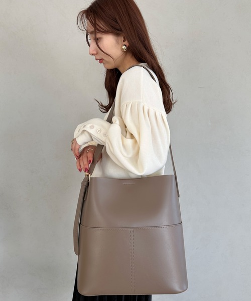 MYMOOD.（マイムード）の「pocket square tote bag／外ポケットスクエアPUトートバッグ（トートバッグ・レディース・ブラック/ブラウン/ダークブラウン/グレイッシュベージュ/アイボリー・FREE）」の17枚目の写真