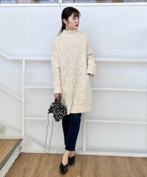 couture brooch（クチュールブローチ）の「◆【チュニックでも着られる】ケーブルニットワンピース（ワンピース・レディース・オフホワイト/ベージュ/ピンク系/サックスブルー・38/40/42）」の16枚目の写真