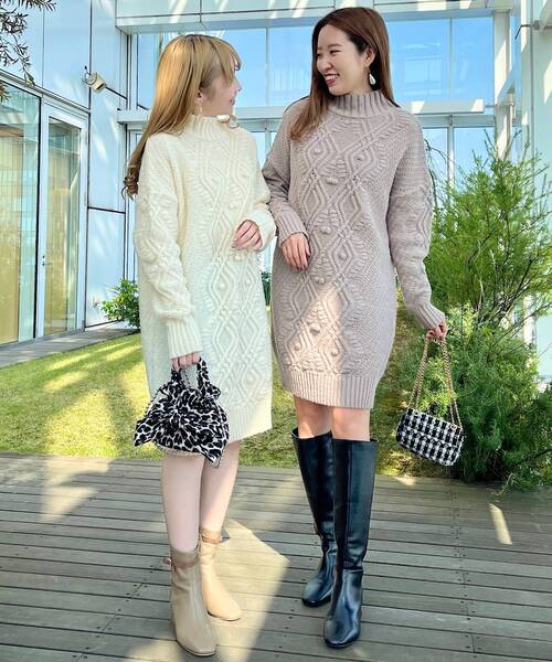 couture brooch（クチュールブローチ）の「◆【チュニックでも着られる】ケーブルニットワンピース（ワンピース・レディース・オフホワイト/ベージュ/ピンク系/サックスブルー・38/40/42）」の18枚目の写真