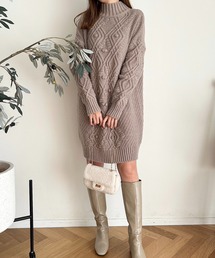 ◆【チュニックでも着られる】ケーブルニットワンピース