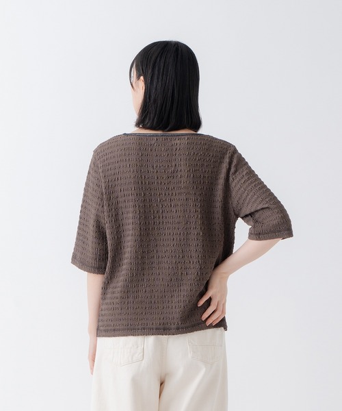 kha:ki(カーキ)の「「KHA:KI/カーキ」ウェイビーショートスリーブトップス(Tシャツ/カットソー・レディース・ブラウン/キナリ・1)」の12枚目の写真
