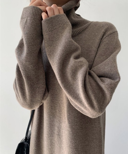 Miniministore(ミニミニストア)の「タートルネックニットワンピース 韓国風(ワンピース・レディース・ライトグレー/ベージュ/ブラック/ライトブルー/モカ・フリー)」の14枚目の写真