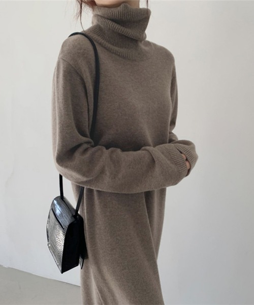 Miniministore(ミニミニストア)の「タートルネックニットワンピース 韓国風(ワンピース・レディース・ライトグレー/ベージュ/ブラック/ライトブルー/モカ・フリー)」の15枚目の写真