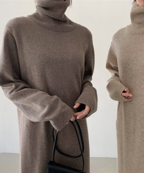 Miniministore(ミニミニストア)の「タートルネックニットワンピース 韓国風(ワンピース・レディース・ライトグレー/ベージュ/ブラック/ライトブルー/モカ・フリー)」の20枚目の写真