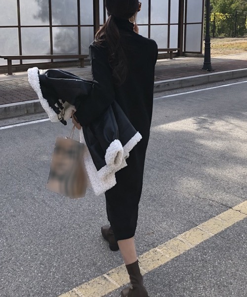 Miniministore(ミニミニストア)の「タートルネックニットワンピース 韓国風(ワンピース・レディース・ライトグレー/ベージュ/ブラック/ライトブルー/モカ・フリー)」の8枚目の写真