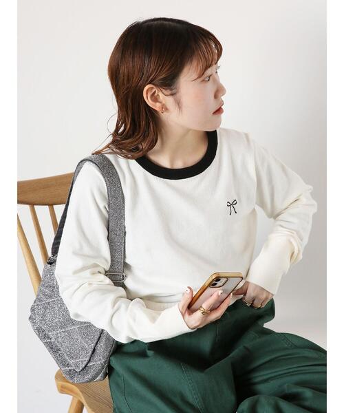 ehka sopo（エヘカソポ）の「◎リボン刺繍プルオーバー（ニット/セーター・レディース・ブラック/イエロー/グリーン/オフホワイト・F）」の2枚目の写真