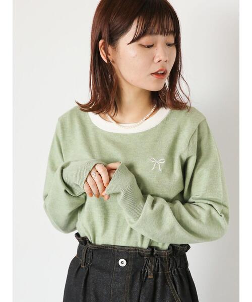 ehka sopo（エヘカソポ）の「◎リボン刺繍プルオーバー（ニット/セーター・レディース・ブラック/イエロー/グリーン/オフホワイト・F）」の4枚目の写真