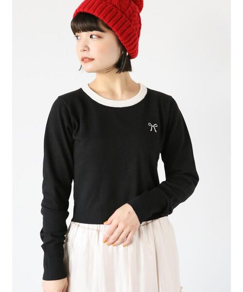 ehka sopo（エヘカソポ）の「◎リボン刺繍プルオーバー（ニット/セーター・レディース・ブラック/イエロー/グリーン/オフホワイト・F）」の3枚目の写真