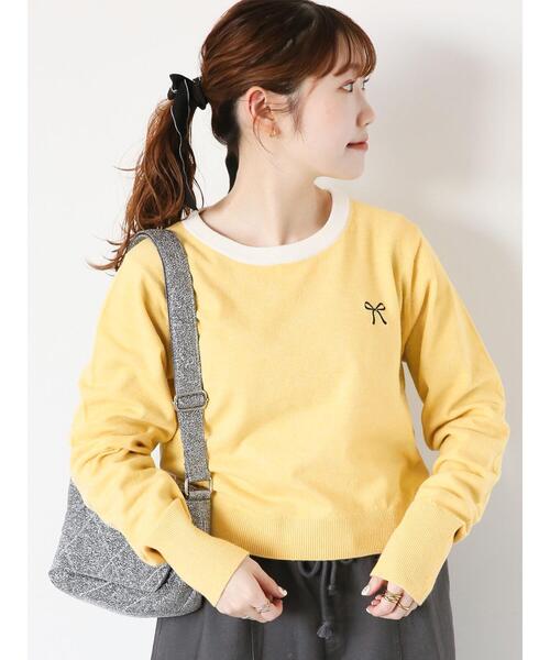 ehka sopo（エヘカソポ）の「◎リボン刺繍プルオーバー（ニット/セーター・レディース・ブラック/イエロー/グリーン/オフホワイト・F）」の5枚目の写真