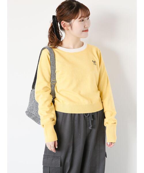 ehka sopo（エヘカソポ）の「◎リボン刺繍プルオーバー（ニット/セーター・レディース・ブラック/イエロー/グリーン/オフホワイト・F）」の6枚目の写真
