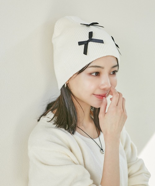 VIS(ビス)の「リボンニットキャップ(ニットキャップ/ビーニー・レディース・ホワイト系その他5/ブラック系その他・FREE)」の3枚目の写真