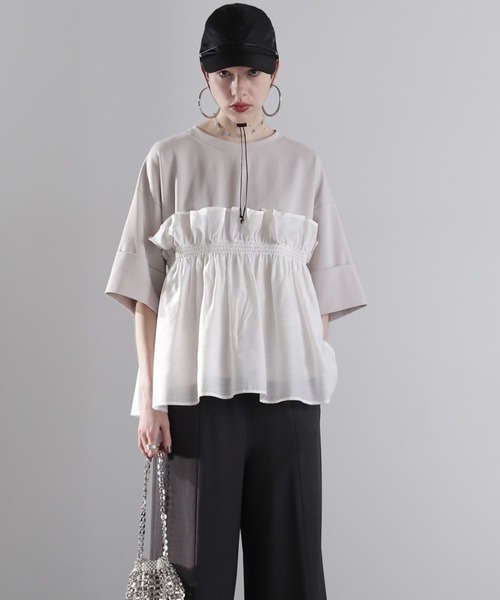 【セール】大人が着るのはこれ。ドッキングフリルカットソー（Tシャツ/カットソー）｜ROSE BUD（ローズバッド）