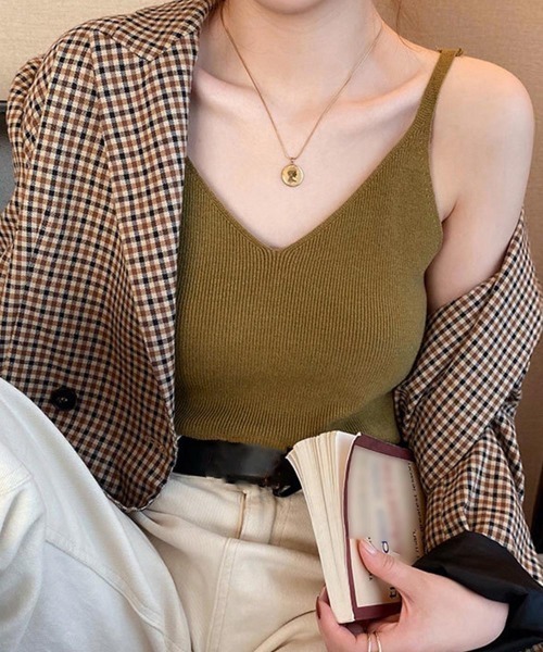 Miniministore(ミニミニストア)の「フロントVカット リブニットキャミソール(キャミソール・レディース・ライトグレー/ブラック/ダークベージュ/モカ/ライトベージュ/オリーブ/ダークグリーン/ホワイト・FREE)」の8枚目の写真