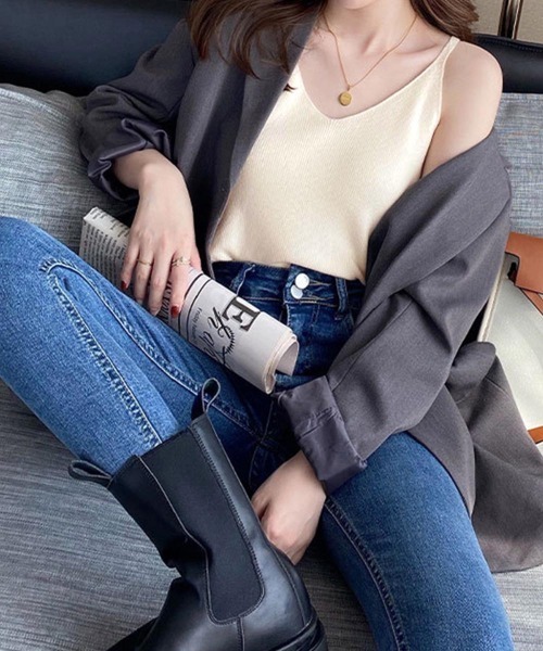 Miniministore(ミニミニストア)の「フロントVカット リブニットキャミソール(キャミソール・レディース・ライトグレー/ブラック/ダークベージュ/モカ/ライトベージュ/オリーブ/ダークグリーン/ホワイト・FREE)」の15枚目の写真