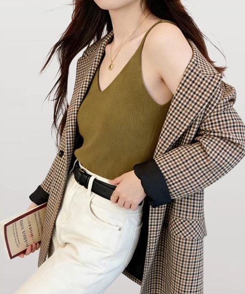 Miniministore(ミニミニストア)の「フロントVカット リブニットキャミソール(キャミソール・レディース・ライトグレー/ブラック/ダークベージュ/モカ/ライトベージュ/オリーブ/ダークグリーン/ホワイト・FREE)」の21枚目の写真