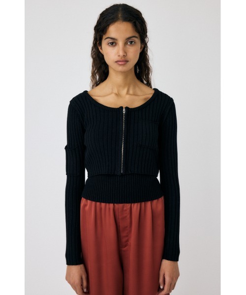MOUSSY（マウジー）の「ZIP UP RIB KNIT カーディガン&タンクトップ（カーディガン/ボレロ・レディース・ブラック/ピンク/ライトカーキ・FREE）」の4枚目の写真