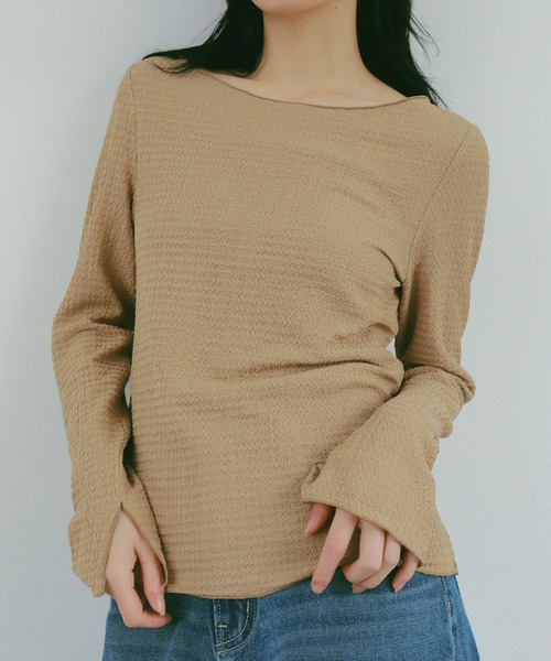 N WITH.（エヌウィズ）の「クレープトップス（Tシャツ/カットソー・レディース・アイボリー/ブラック/ベージュ・FREE）」の3枚目の写真