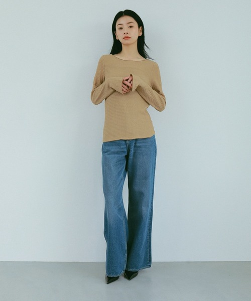 N WITH.（エヌウィズ）の「クレープトップス（Tシャツ/カットソー・レディース・アイボリー/ブラック/ベージュ・FREE）」の4枚目の写真