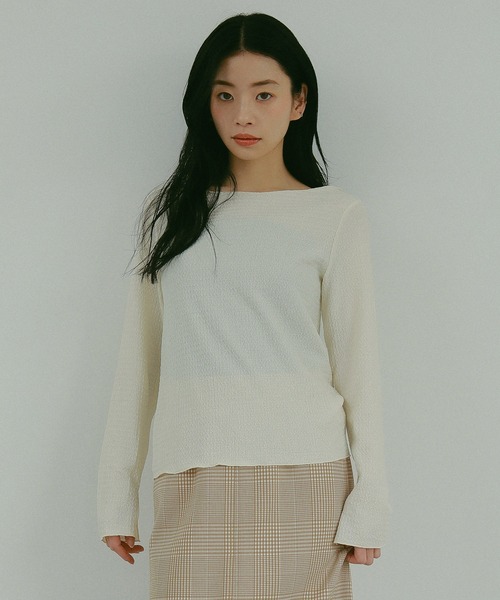 N WITH.（エヌウィズ）の「クレープトップス（Tシャツ/カットソー・レディース・アイボリー/ブラック/ベージュ・FREE）」の7枚目の写真