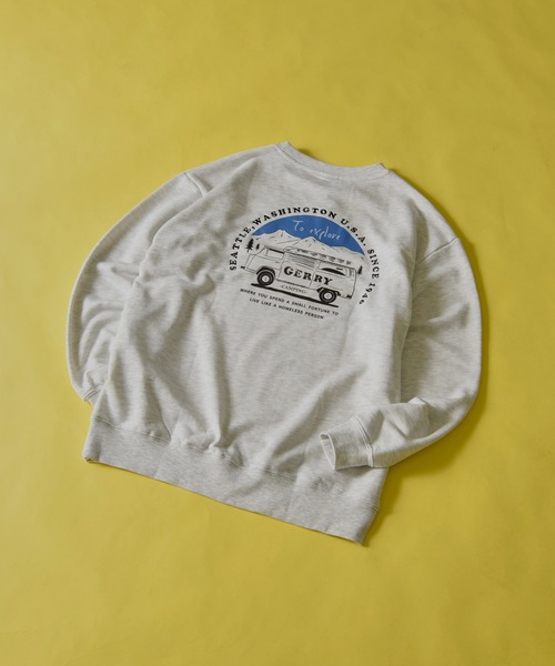 GERRY（ジェリー）の「『GERRY/ジェリー』裏毛バック車刺繍プリント長袖クルーネックカットソー（Tシャツ/カットソー・メンズ・ダークグレー/ネイビー/アイボリー/アッシュグレー・L/M）」の3枚目の写真