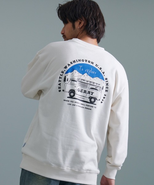 GERRY（ジェリー）の「『GERRY/ジェリー』裏毛バック車刺繍プリント長袖クルーネックカットソー（Tシャツ/カットソー・メンズ・ダークグレー/ネイビー/アイボリー/アッシュグレー・L/M）」の15枚目の写真