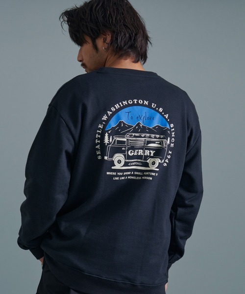 GERRY（ジェリー）の「『GERRY/ジェリー』裏毛バック車刺繍プリント長袖クルーネックカットソー（Tシャツ/カットソー・メンズ・ダークグレー/ネイビー/アイボリー/アッシュグレー・L/M）」の5枚目の写真