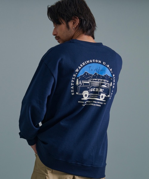 GERRY（ジェリー）の「『GERRY/ジェリー』裏毛バック車刺繍プリント長袖クルーネックカットソー（Tシャツ/カットソー・メンズ・ダークグレー/ネイビー/アイボリー/アッシュグレー・L/M）」の10枚目の写真