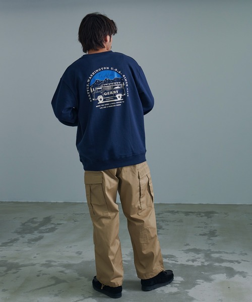 GERRY（ジェリー）の「『GERRY/ジェリー』裏毛バック車刺繍プリント長袖クルーネックカットソー（Tシャツ/カットソー・メンズ・ダークグレー/ネイビー/アイボリー/アッシュグレー・L/M）」の13枚目の写真