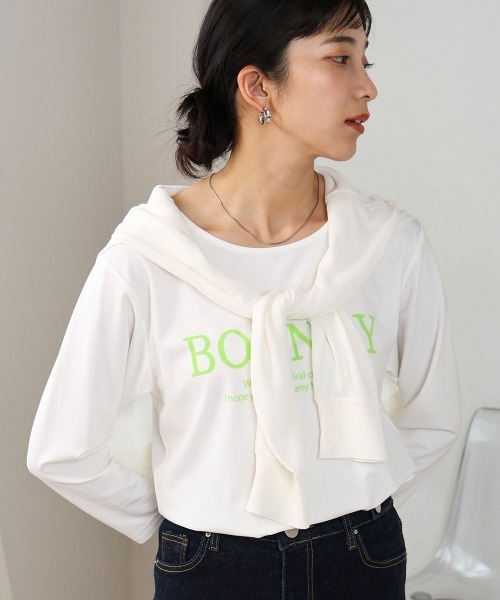 Bou Jeloud(ブージュルード)の「ニットレイヤードロゴカットソー(Tシャツ/カットソー・レディース・オフホワイト/ブラック・FREE)」の9枚目の写真