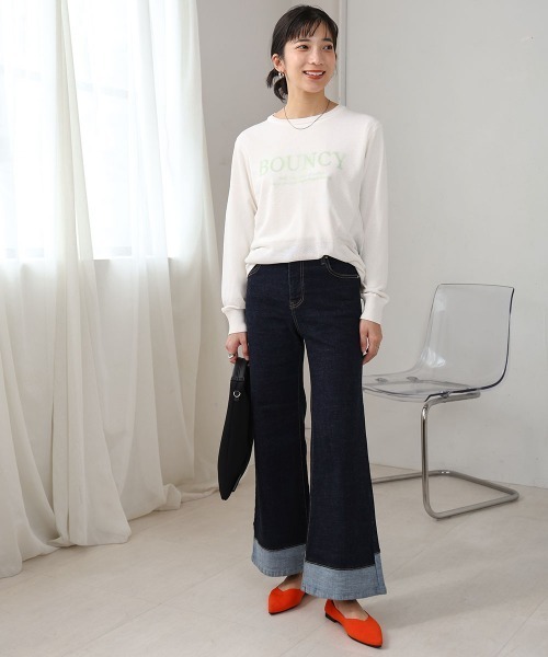 Bou Jeloud(ブージュルード)の「ニットレイヤードロゴカットソー(Tシャツ/カットソー・レディース・オフホワイト/ブラック・FREE)」の4枚目の写真