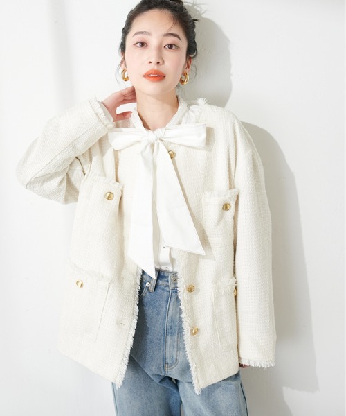 natural couture（ナチュラルクチュール）の「やわらかデニムライクボウタイシャツ（シャツ/ブラウス・レディース・オフホワイト/ブルー/ブラック・FREE）」の2枚目の写真